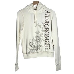 Abercrombie & Fitch Womens Hoodie Sweater S Cream Brown Graphic Pullover Y2K